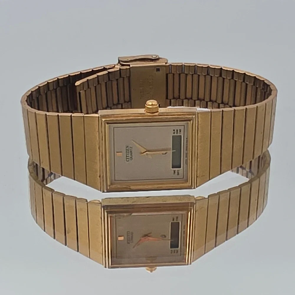 Citizen Ana-Digi Watch Mens OS Gold Good 8960-085892 K Square Case Quartz